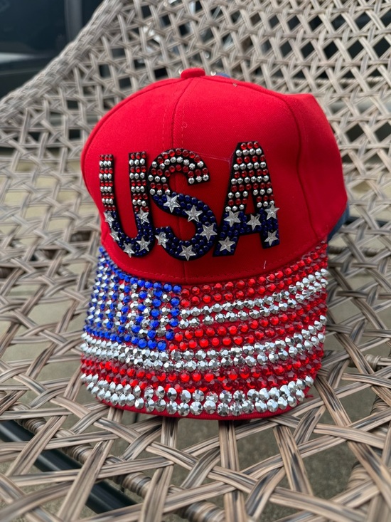 Embellished USA Flag Denim Baseball Cap - Red, White & Blue main image 5